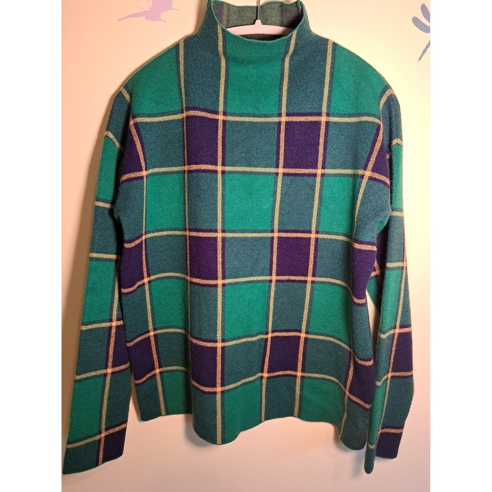 Rachel Zoe Women's Viscose Blend Plaid Long Sleeve Sweater Large